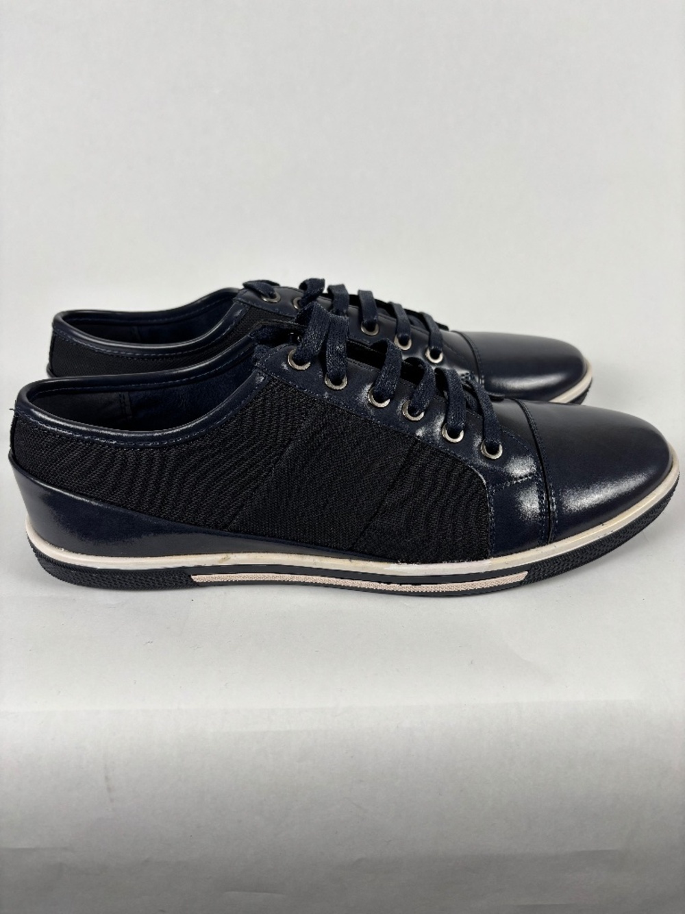 Zanzara, Dark Navy Blue/Black, Leather/Canvis, Style, Dress Shoes, Size Men's 10